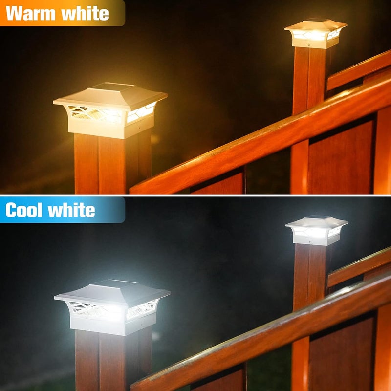 VOLISUN Solar Post Cap Lights: 2 - Pack Outdoor Deck Post Cap Lights White for Dock Fence Waterproof 2 Color Modes,4x4/6x6 Wooden/Vinyl Posts - Image 2